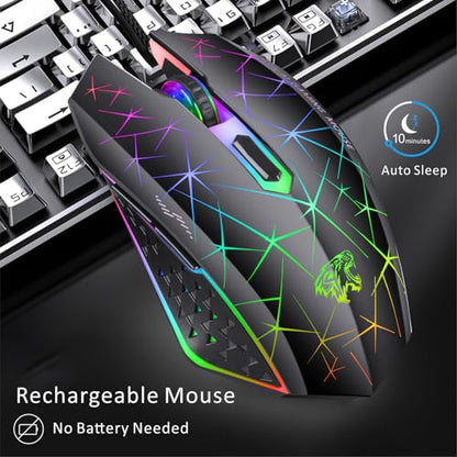 TENMOS V7 Wireless Gaming Mouse,Rechargeable LED Wireless Mice Silent-Black | 2.4GHz Optical, Quiet Click, Rainbow LED Light, Nano Receiver, 2400DPI, Ergonomic, Side Button, Cordless,for Laptop/PC/Mac