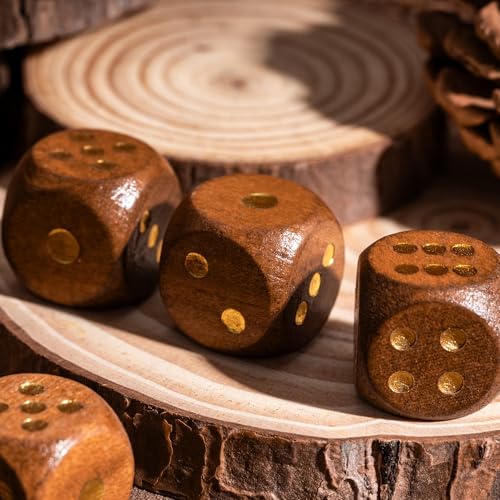 10PCS 6 Sided Dice Set 16mm Wooden D6 Game Dice for DND Board Games | Leather Storage Bag, DM Gift, for Dungeons and Dragons Role Playing Games - color: D6-brown G