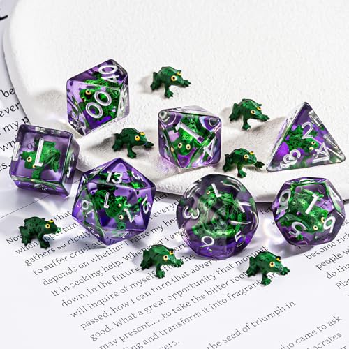Resin D&D Dice Set, Green Frog Animal Polyhedral Dice for Dungeons and Dragons, RPG, MTG DND 7-DIE (D4, D6, D8, D10, D12, D20, D%) - color: Green Frog