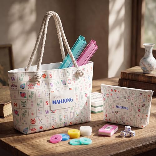Ceenna American Mahjong Set Complete 160 Pcs Tile/Pushers/Carrying Bag/dice/Chips, 1.2 Inch Green Back Melamine Mahjong Tiles, Hand Carved Pattern for Adult Mah Jong, Beginners(Cute) - style: Cute