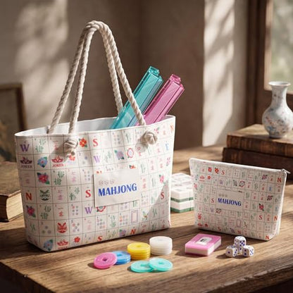Ceenna American Mahjong Set Complete 160 Pcs Tile/Pushers/Carrying Bag/dice/Chips, 1.2 Inch Green Back Melamine Mahjong Tiles, Hand Carved Pattern for Adult Mah Jong, Beginners(Cute) - style: Cute