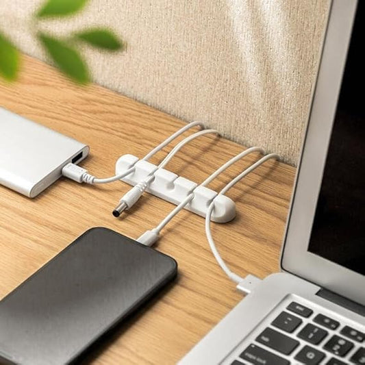 2-in-1 Cable Management Clips, Self-Adhesive Cord Organizer for Desktop, USB, Power Cords, Mouse, PC, Office, Home - 5 Slots, White - color: White, size: 5 Slots