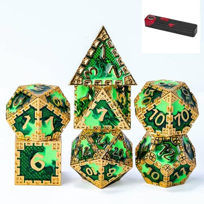 UDIXI Metal Dice Set D&D, 7PCS DND Polyhedral Dice Set Dragon Mint Green for Role Playing Game RPG and Other Tabletop Game - color: Chain Frame-mint Green