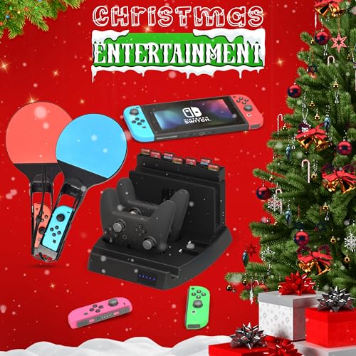 Skywin 4 in 1 Accesorios Nintendo switch | Switch Controller Compatible with Nintendo Switch, Controllers, Game Card Stand, Tennis &Table Rackets - color: Red/Blue/Black