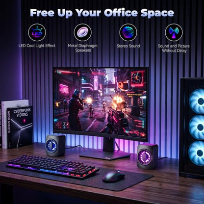 OFFSIR Computer Speakers,RGB PC Speakers, USB Powered 3.5mm Aux Speaker for Desktop, PC, Laptop, Tablet - Small Computer Speakers | Clear Sound & 7-Color Dynamic Lighting