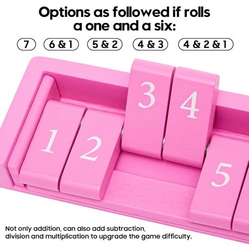 11'' Wooden Shut The Box Dice Game Travel Size Board Game 12 Numbers 2 Classic Dice & 2 Number Dice Storage Bag Instructions Math Learning Classroom Kids, Adults