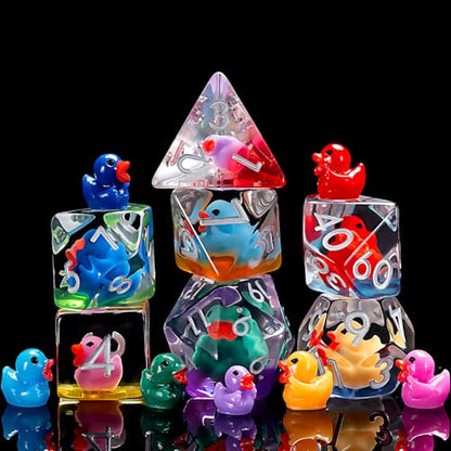 Duck Resin D&D Dice Set, 7-Piece DND Polyhedral Dice (D4, D6, D8, D10, D12, D20, D%) Dungeons and Dragons Dice Set - color: Duck-seven Colored