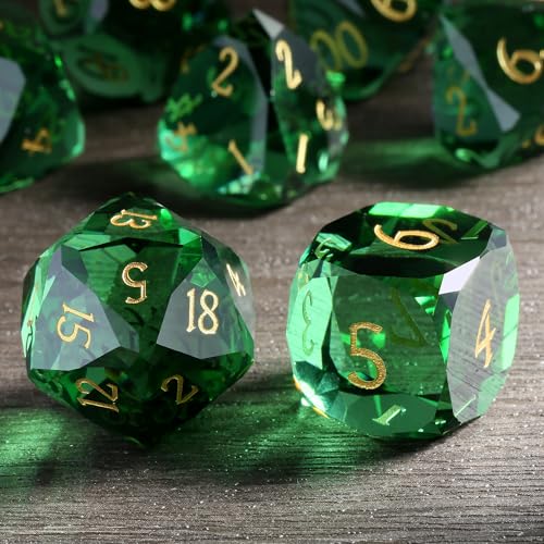 DNDND 7-Piece Glass Dungeons and Dragons Dice - Multifaceted Green RPG Dice Set for DND, Tabletop Gaming, Collectors | Premium Gift Box & Durable Design (Green) - color: Green