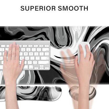 Desk Pad and Keyboard Wrist Rest, Large Mouse Pad + Keyboard Pad+Mouse Wrist Support, Non-Slip Desk Mat Protector for Office, Home 31.5×11.8 Inches Black & White Abstraction - color: Black & White Abstraction