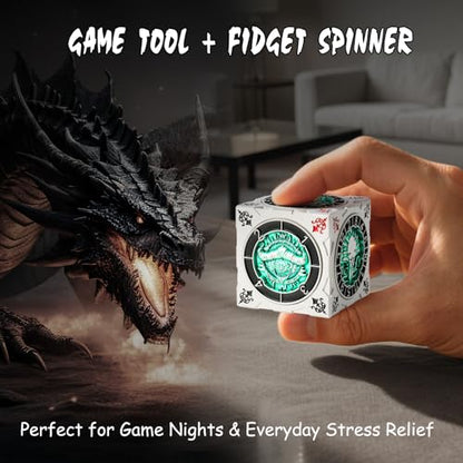 DNDND Multi-Functional Spinner Dice Cube – Iconic D&D Monster Themed Collector's Gift for TTRPG, DND Dungeon Masters & RPG Tabletop Gaming (Silver&Green) - color: Silver Green