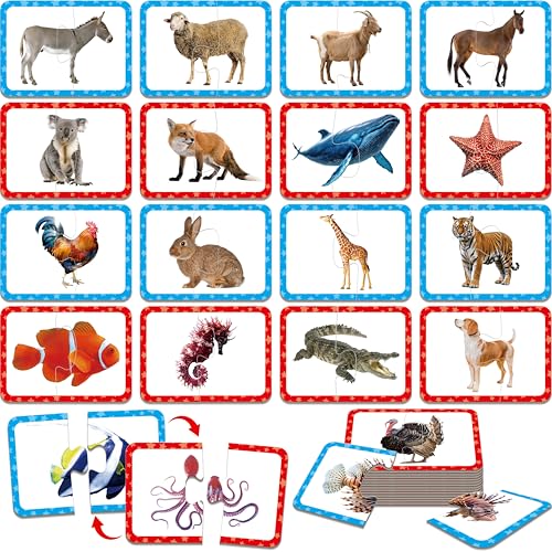 48 Animal Matching Puzzles with Error-Correction, Self-Correcting Puzzle Match Game Educational Learning Activities for Toddlers, Kindergarten, Animal-Themed Learning Games Toys for 3 Years Old - style: Animal-C