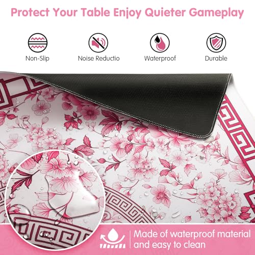 Mahjong Mat for Table 33" Rolled Packaging for American Mahjong Set | Waterproof Non-Slip Noise-Reducing Mah Jongg Mat,American Neoprene Mahjong Mat with Carrying Bag for Board Games(Pink) - color: Red 33 Inch