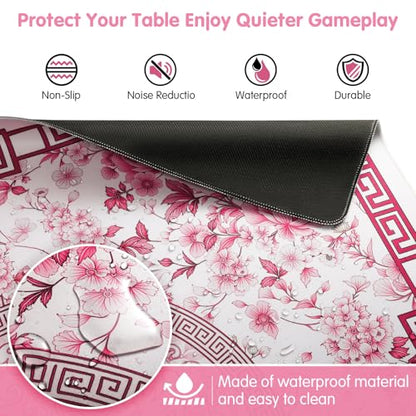 Mahjong Mat for Table 33" Rolled Packaging for American Mahjong Set | Waterproof Non-Slip Noise-Reducing Mah Jongg Mat,American Neoprene Mahjong Mat with Carrying Bag for Board Games(Pink) - color: Red 33 Inch