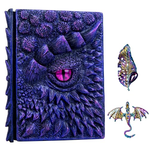 3D Dragon Eye Embossed Journal,Resin Engraving Notebook,Dnd notebook for Dragon Lovers ，Blank Paper,Hardcover Travel Notepad for Writing,Sketchbook,Collection,Gift,Decoration A4 and A5 Size (A5-Dark Purple-two brooches) - color: A5-Dark Purple-two brooche