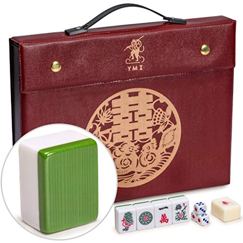 Yellow Mountain Imports Chinese Mahjong Set – Rouge Heritage – 146 Medium Tiles, Professional Set for Chinese-Style Play [中式麻將 專業套裝] - color: Green