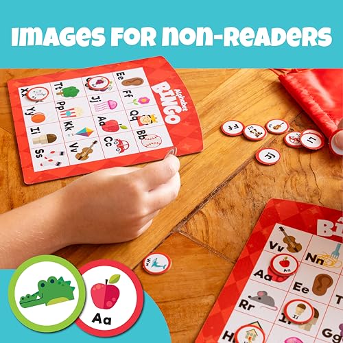 Chuckle & Roar Family Bingo Game, Bingo Game for Kids, Sight Words, Ages 4+ | 4 Ways to Play, Animal Mode No Reading Required, Reading Games, Uppercase & Lowercase Match, Cleanup Bags
