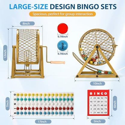 GADFISH 12" Bingo Game Set, Bingo Sets Adults for Large Group Seniors, 0.78" Bingo Balls with Steel Cage, 30 Cards, Board and Chips for Adults Parties, Game Night, Community