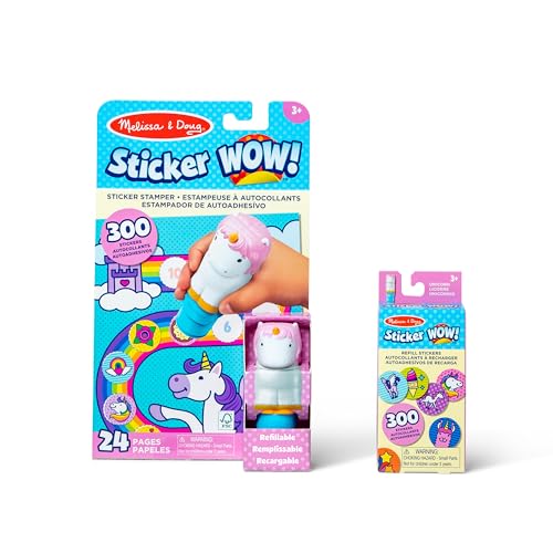 Melissa & Doug Sticker Wow!™ Unicorn Bundle: Sticker Stamper, 24-Page Activity Pad, 600 Total Stickers, Arts and Crafts Fidget Toy Collectible Character - style: Unicorn