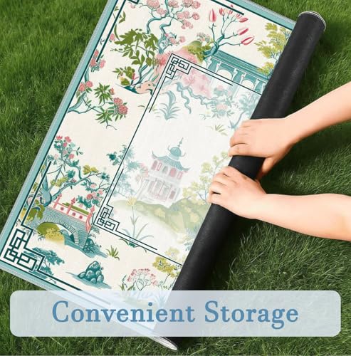 Chinese Garden Teal Green Chinoiserie Pavilion Lake Mahjong Mat 31.5x31.5 Inch, Non-Slip and Noise Reduction Mah Jong Table Mat Cover Gifts for Mahjong Lovers Poker Board Games Dominoes - color: Chinese Garden