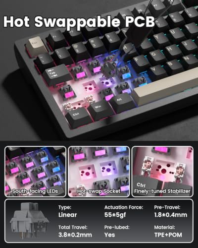 L80 Wireless Gaming Keyboard, 75% Mechanical Keyboard with Smart Display and Knob, Tri-Mode BT/2.4GHz/USB-C, Gasket Mount RGB Backlit, Hot Swappable for PC Mac - color: Black