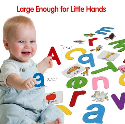 Craftstory 130 Pcs Alphabet Learning Toys Letters-Felt Montessori Board for Toddlers with Flashcards Preschool Phonics Vocabulary Activities Educational Toys for 3 Year Old