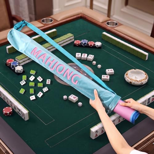 35 Inch Long Velvet Mahjong Mat Bag Cute Double Strapped Drawstring Mahjong Mat Holder Lightweight Carrying Bag for Board Games Outdoor Travel Storage-Mat Not Include(Blue,1 Pc) - color: Blue
