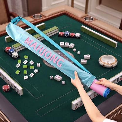 35 Inch Long Velvet Mahjong Mat Bag Cute Double Strapped Drawstring Mahjong Mat Holder Lightweight Carrying Bag for Board Games Outdoor Travel Storage-Mat Not Include(Blue,1 Pc) - color: Blue