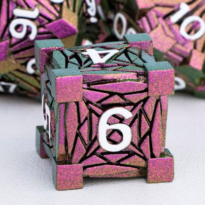 7PCS Metal DND Dice Set with Box, Debris RPG Red D and D Dice for D&D Tabletop Games Role Playing Game, Polyhedral Dice Set D20 D12 D10 D8 D6 D4 - color: Red White
