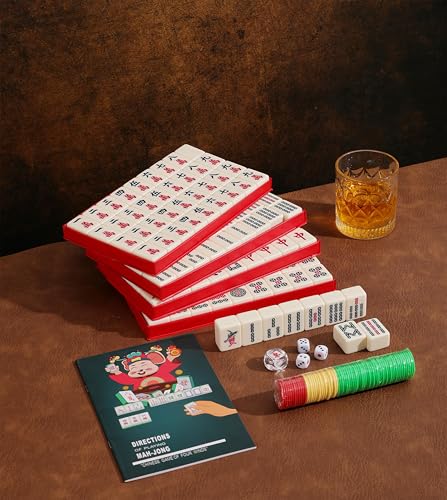 Traditional Chinese Mahjong Set 144 Melamine 34mm Tiles No Arabic Numerals | Standard 34mm ivory melamine tiles include 144 game tiles plus 2 spares and travel case for complete Mahjong Majiang game set - color: Ivory