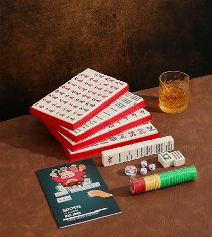 Traditional Chinese Mahjong Set 144 Melamine 34mm Tiles No Arabic Numerals | Standard 34mm ivory melamine tiles include 144 game tiles plus 2 spares and travel case for complete Mahjong Majiang game set - color: Ivory