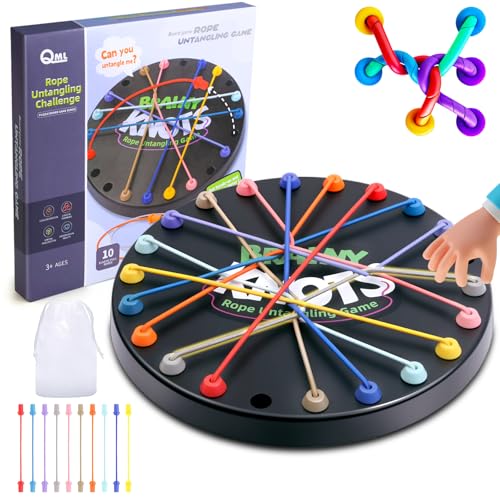 Brainy Knots Rope Untangling Game, 3 Level Logic Puzzle for Kids & Adults | 3 Level Rope Puzzle for Logic, STEM Learning, Screen Free Family Play, Travel, Classrooms & Gifts; Storage Bag Included
