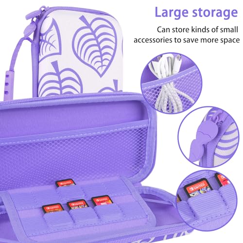 TIKOdirect Carrying Case for Switch lite, Shockproof Portable Travel Bag with Glitter Galaxy cover, Screen Protectors and Cute Leaf Thumb Grips Caps, Purple - color: Leaf Purple