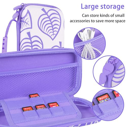 TIKOdirect Carrying Case for Switch lite, Shockproof Portable Travel Bag with Glitter Galaxy cover, Screen Protectors and Cute Leaf Thumb Grips Caps, Purple - color: Leaf Purple