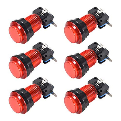 uxcell Game Push Button 33.5mm Round 12V LED Illuminated Push Button Switch with Micro Switch for Arcade Video Games Red 6pcs - color: Red
