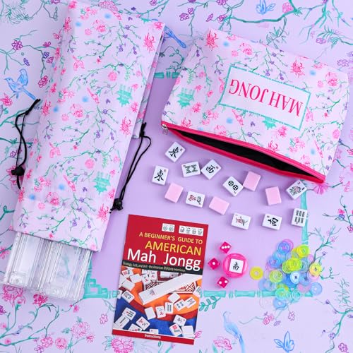 TIASUSAN American Mahjong Tile Set, 166 Pink Tiles, Bag and Mahjong Accessories, 4 All-in-One Rack/Pushers, Mahjong Set Complete - color: Pink