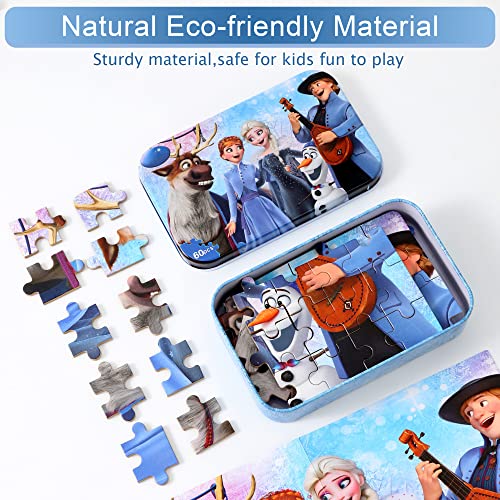 MZZOTOY Puzzles for Kids Ages 4-8, 60 Pieces Puzzles for Kids Ages 3-5 in a Metal Box Girls and Boys Learning Educational Jigsaw Puzzle Toys Gifts - color: B-frozen
