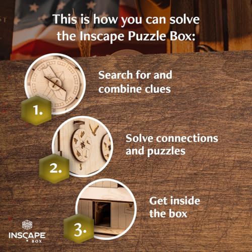 INSCAPE Wild West Riddles Cluebox Puzzle Box for Adults Wooden Escape Room | Western-themed Wooden Brain Teaser Game - Hidden Compartments Unlock Step By Step - Gift Idea For Men And Women