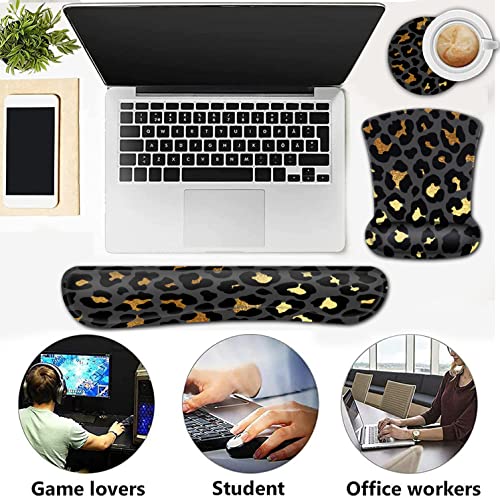 Mouse Pad with Ergonomic Wrist Support and Memory Foam Keyboard Wrist Rest, Non-Slip PU Base Gel Mouse Mat, Keyboard Palm Rest for Home Office Wireless Gaming Desk Pad Gold & Black Leopard - color: Yvb-mouse Pad -2-b-29