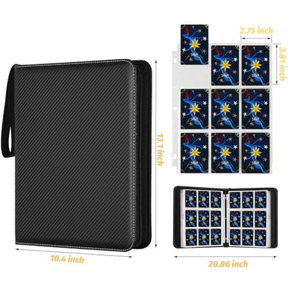 GERMUN 9 Pocket Trading Card Binder,900 Cards,50 Top-Loading Pages, Double Sided Pockets PU Cover Zipper Collection Album Folder for Standard MTG, TCG, Sports Cards (Black) - color: 9 Pocket 900 Carton Black