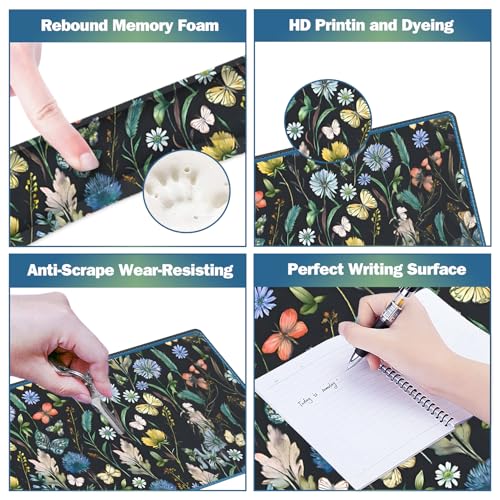 ARTSO Keyboard Mouse Pad Set, Extended Mouse Pad with Keyboard Wrist Rest Support, Memory Foam Ergonomic Desk Pad Set for Home Office, Flower Leaf Butterfly - color: Flower Leaf Butterfly