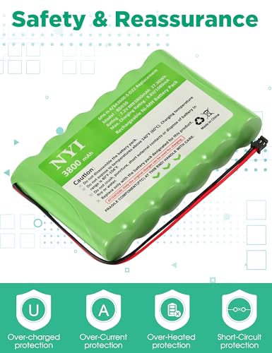 NYI Upgraded 3800mAh Battery Compatible with ADT IMPASSA 9057 SCW9057 SCW9055, 6PH-H-4/3A3600-S-D22 Replacement, 7.2V Rechargeable Ni-MH Battery Pack for DSC Control Panel, 2 Pin Connector