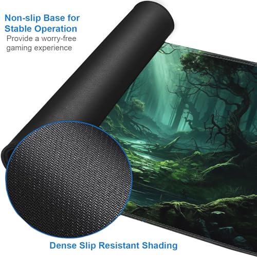 JVGFYNKL MTG Playmat + Drawstring Travel Pouch + 6 Dice Counter, for Tabletop Trading Card Game Playmats or Large Mouse Pad, Anti-Slip Rubber 24 x 14 in, Green Forest TCG Playmat - color: JV-Playmat-1-F-171