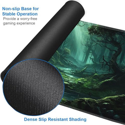 JVGFYNKL MTG Playmat + Drawstring Travel Pouch + 6 Dice Counter, for Tabletop Trading Card Game Playmats or Large Mouse Pad, Anti-Slip Rubber 24 x 14 in, Green Forest TCG Playmat - color: JV-Playmat-1-F-171
