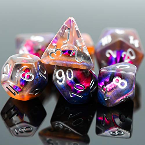 Cusdie 7-Die DND Dice, Polyhedral Dice Set Filled with Eyeball, for Role Playing Game D&D Dice (Orange Eyeball) - color: Orange Eyeball