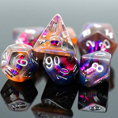 Cusdie 7-Die DND Dice, Polyhedral Dice Set Filled with Eyeball, for Role Playing Game D&D Dice (Orange Eyeball) - color: Orange Eyeball