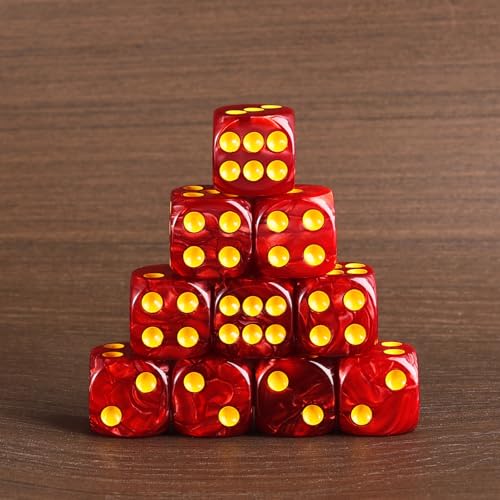 24 of Pack 16MM 6 Sided Dice Set,Pearl Pattern D6 Game Dice Set, 6 Sided Standard Dices for Yahtzee, Bunco or Teaching Math,with Portable Dice Pouch(Red Pearl) - color: 16mm Red Pearl