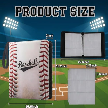 Trading Card Binder 9 Pocket, Retro Baseball Card Binder Holds 900 Cards with 50 Removable Sleeves, Waterproof PU Leather with Zipper Card Collector Album Book Compatible with TCG Cards - color: Retro Baseball