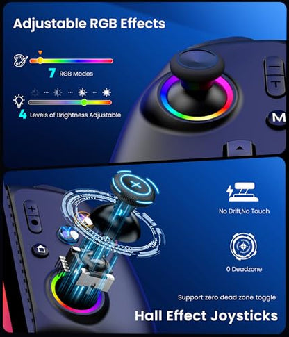 Mocagen Swicth Controllers for Nintendo Switch 2/1/Oled/iPhone/Android Handheld Gaming with Hall Effect Joysticks & Triggers, RGB Light, Programmable, Turbo, Mac Game - size: Switch Layout-Black