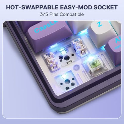 Redragon K745 PRO Wireless Gasket RGB Gaming Keyboard, 108 Keys Mechanical Keyboard w/Extra 4 Hotkeys, Hot-Swap Socket, 5-Layer Noise Dampening, See-Through Round PBT Keycaps, Mint Mambo Switch - color: Charming Purple, size: 108 Keys