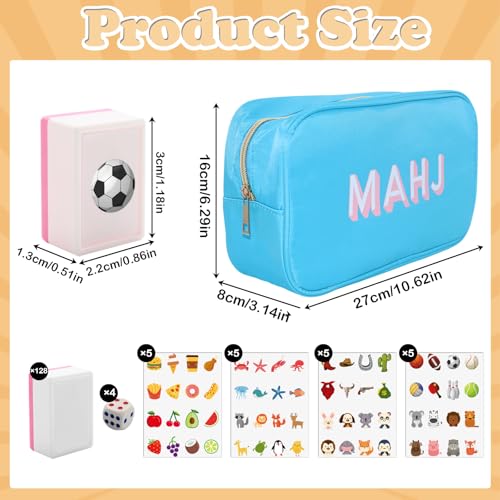 4 Players Mahjong Block Set, 128 Pink Tiles(1.18”) with 4 Different Patterns, Portable Plastic Mahjongg Set with A Carry Bag & Instruction, Mahjong Tile Game for Adult